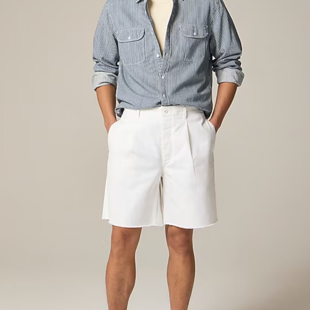 J crew white Wallace & Barnes 8" pleated cutoff chino short - Picture 2 of 4